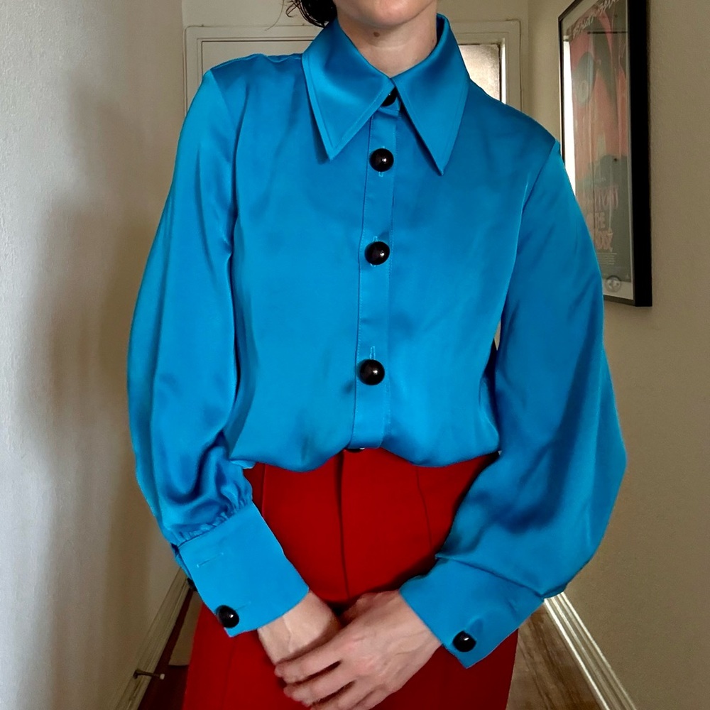 Animal Crackers Blue Button-Up Women's Top